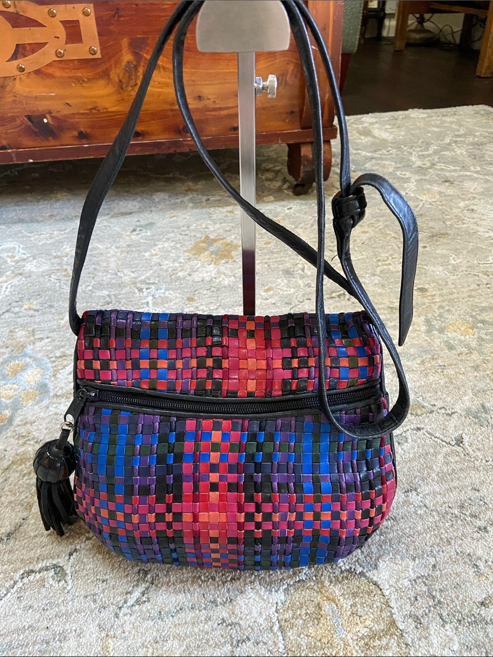 Sharif Vintage (80s-90s) Multicolor Woven Leather Crossbody Bag